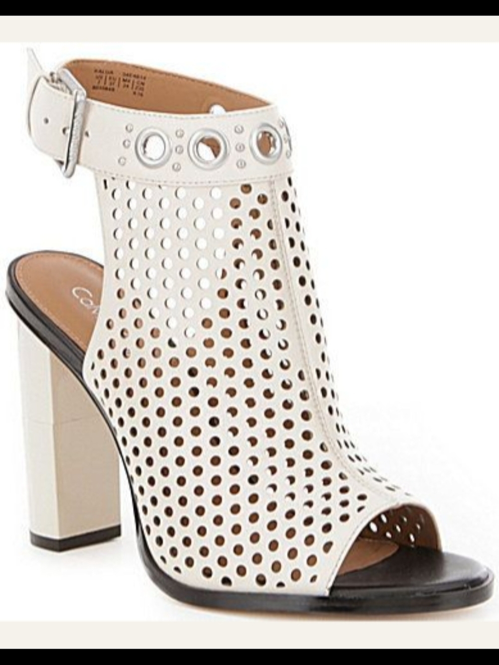 Calvin Klein White Perforated Open-Toe Block Heel Sandal